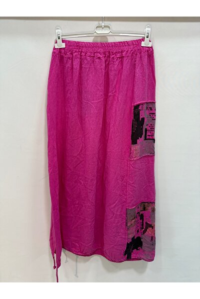 della moor Fuchsia Italian Elastic Waist Long Linen Skirt