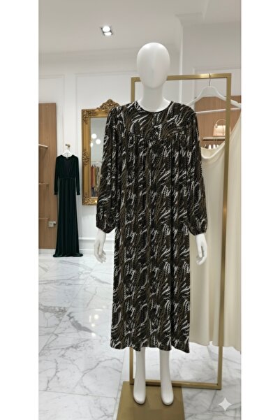 fariza tekstil Büzgü robalı geniş kesim menekşe kumaş anne elbise (orta kalın)