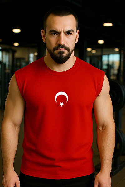 BESSA Red Moon Star Printed Athlete Tank Top Crew Neck Cotton Sleeveless Tank Top Men