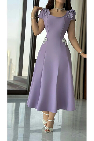 Opera Fashion فستان سهرة ميدي ناعم لون بنفسجي فاتح