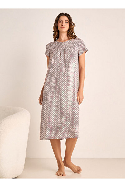FAV فستان نوم فيسكوز مطبوع برقبة دائرية