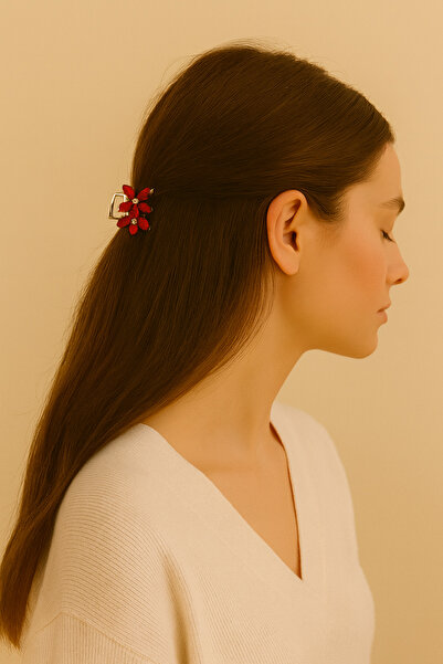 cityvision Red Stone Flower Silver Detailed Metal Latch Buckle 4 cm