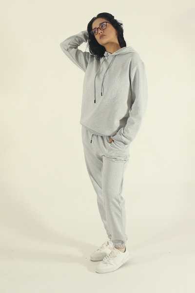 INFLUYENTE Women's Winter Cotton Tracksuit Set Hooded Sweatshirt Jogger-Regular Elastic Leg