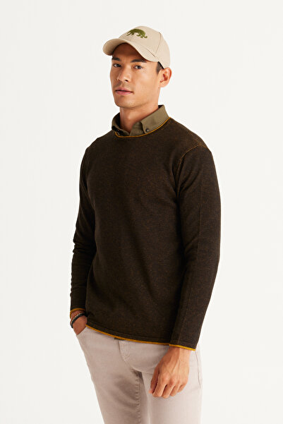 AC&Co / Altınyıldız Classics Black-Mustard Standard Fit Regular Cut Crew Neck Cotton Knitwear Sweater