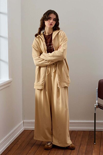 Ceylan Otantik Beige 3 Thread Long Zippered Tracksuit Set