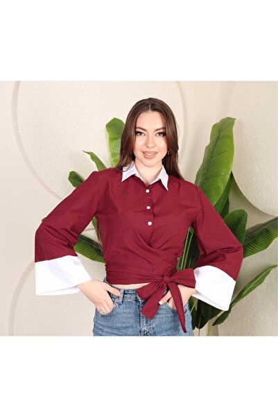 YEK&BİR Women's Spanish Sleeve Tie-Up Shirt with Belted Waist