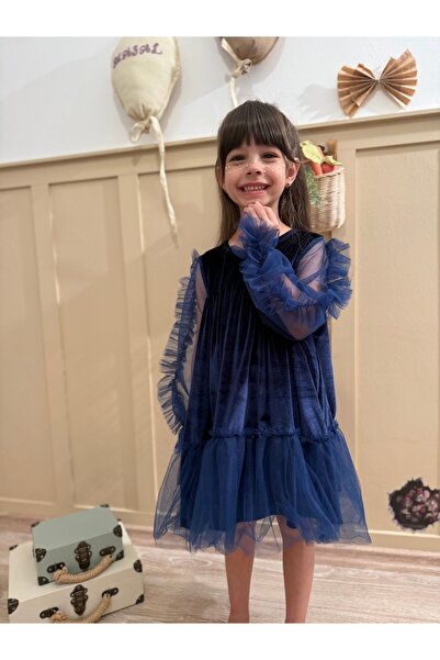 penu baby kids Rochie pentru fetiță din catifea, cu mâneci lungi din tul cu v...