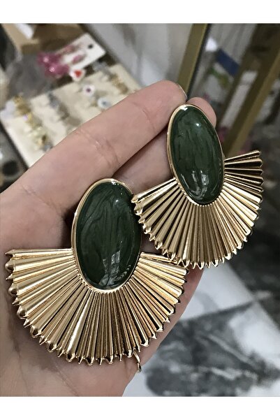 the ASEL İNCİ أقراط مروحة مفصلة باللون الأخضر اللامع