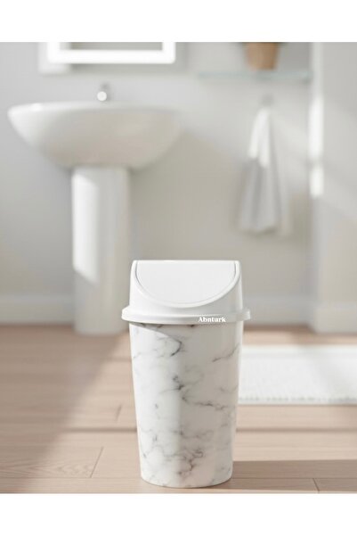 abnturk 5 Litre Click Kapaklı 30 x 15 cm Mermer Desen Çöp Kovası