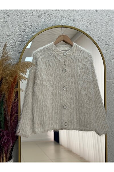 MİHRA STORE Dasia Oyuk Buttoned Bearded Short Cardigan-Zi̇7007 Stone