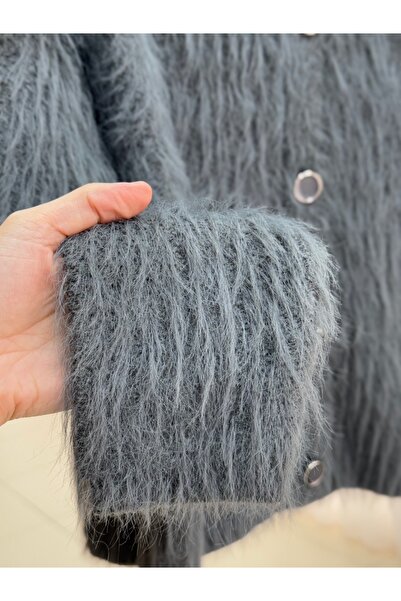 MİHRA STORE Dasia Oyuk Buttoned Bearded Short Cardigan-Zi̇7007 Anthracite