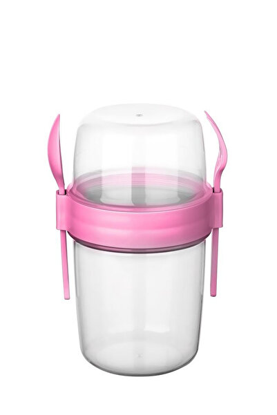 ELDİPA Small Size 650 ml Diet Nutrition Container Double Compartmented with Spoon for Muesli Yogurt Salad Carry Container