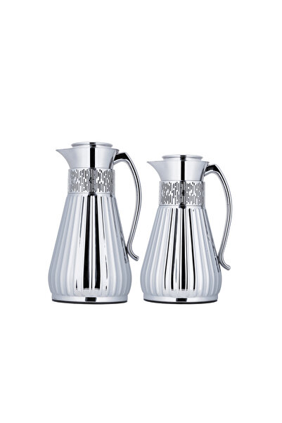 ALSAIF Azza Coffee and Tea Thermos Set, 2 Pieces, by Al Saif / Elegant Design to Suit All Tastes, 1.0/0.7 Liter, Chrome