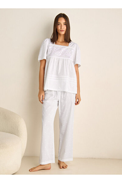 FAV Embroidered Square Neck Top and Pyjama Set