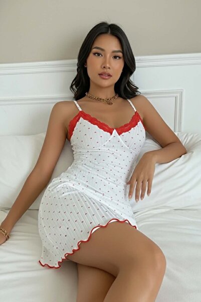 Merry See Heart Printed Stylish Nightgown Pajamas with Straps
