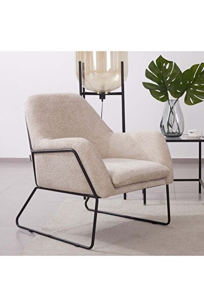 Danube Home Akira 1 Seater Fabric Accent Chair - Beige, Engineered Wood, 76x85x87cm, 2-Year Warranty
