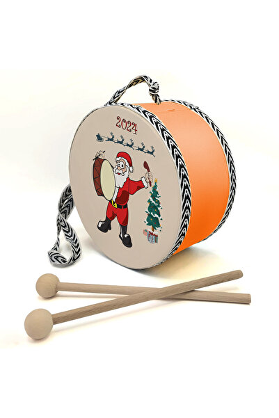 Souvenest طبلة سانتا كلوز مطبوع طبلة جلدية للأطفال - 17 سم |   طبلة برتقالية ...