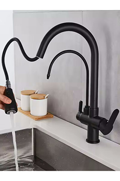 Yağız صنبور مطبخ حلزوني أسود مُنقّى بثلاثة اتجاهات