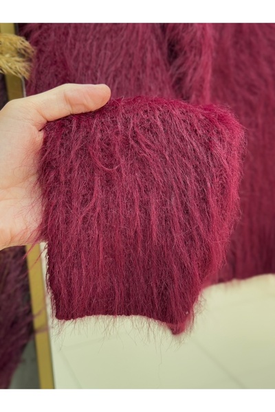 MİHRA STORE Dasia Oyuk Buttoned Bearded Short Cardigan-Zi̇7007 Burgundy