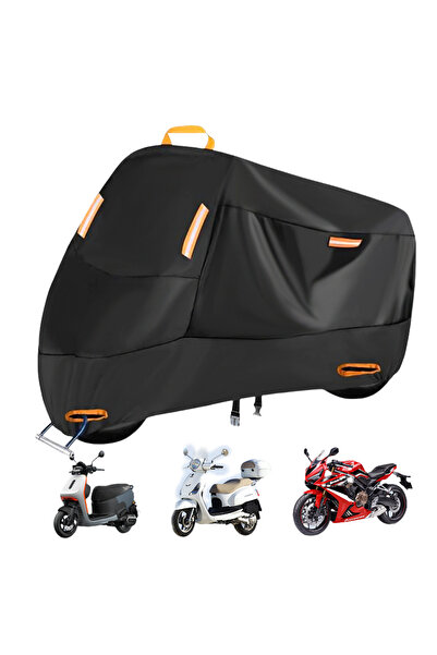 NO BRAND غطاء دراجة نارية واقي من الشمس ومقاوم للمطر أسود - نمط شريطي [يتضمن ...