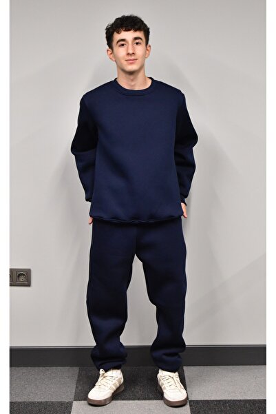 Banadamoda Unisex Relax Fit Cotton 3 Thread Soft Textured Fleece Inside Crew Neck Sweatshirt Set