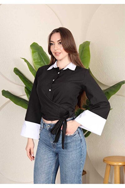 YEK&BİR Women's Spanish Sleeve Tie-Up Shirt with Belted Waist