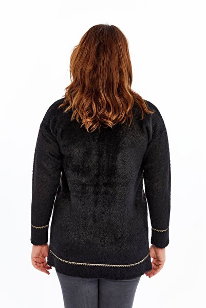 Laden Knitwear Women's Bearded Rope Sim Detailed Thick Coat Winter Mother Cardigan