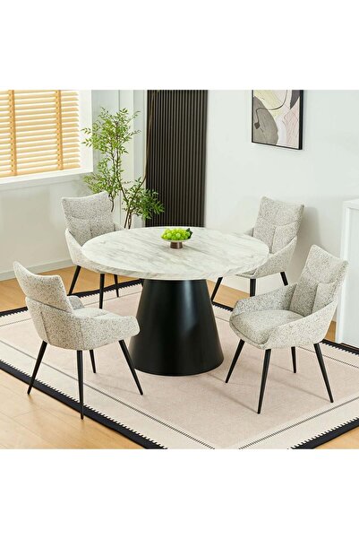 Danube Home Hampton 4-Seater Round Dining Table - White & Matt Black, Engineered Wood, 2-Year Warranty
