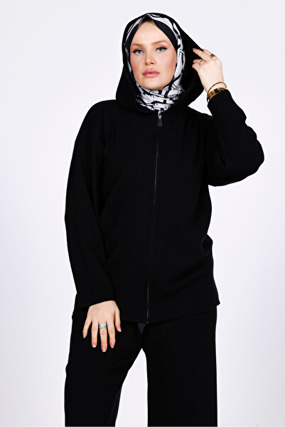 My City 44126 - Stylish Comfortable Soft Textured Knitwear Pants with Zipper, Hooded Cardigan Women's Set