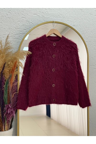 MİHRA STORE Dasia Oyuk Buttoned Bearded Short Cardigan-Zi̇7007 Burgundy