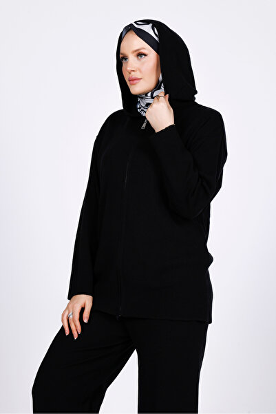 My City 44126 - Stylish Comfortable Soft Textured Knitwear Pants with Zipper, Hooded Cardigan Women's Set