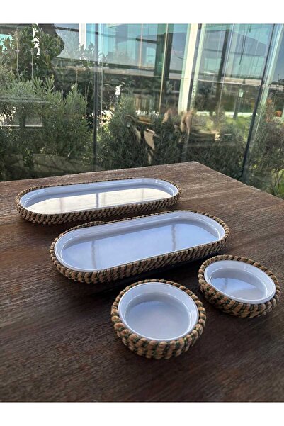 Home Inn Home Textile 4-Piece Melamine Wicker Look Serving and Presentation Set – for Stylish Table Presentations - Green