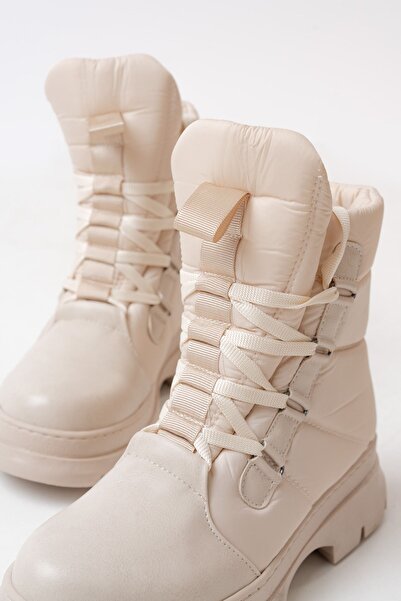 Zerenyus Beige Lace-Up Waterproof Women's Premium Snow Boots