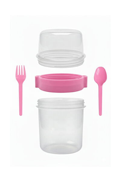 ELDİPA Small Size 650 ml Diet Nutrition Container Double Compartmented with Spoon for Muesli Yogurt Salad Carry Container
