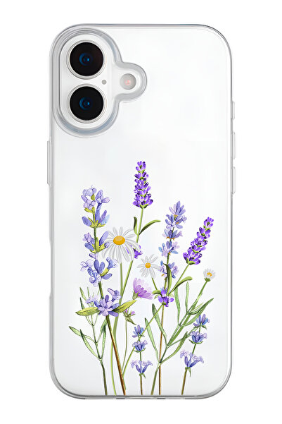 mooodcase iPhone 17 Uyumlu Lavender Desenli Şeffaf Silikon Telefon Kılıfı