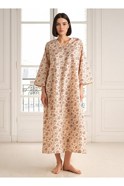 FAV فستان نوم بأكمام طويلة من القطن مطبوع