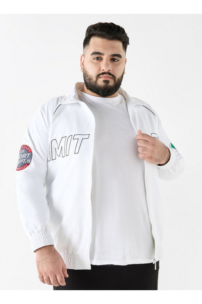 FAV جاكيت مطبوع بمقاس كبير مزود بسحاب وياقة وأكمام طويلة