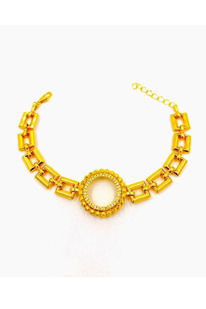 Parılda Premium Altın Kaplama Kareli Parıltı Model Dorikalı Çeyrekli Bileklik