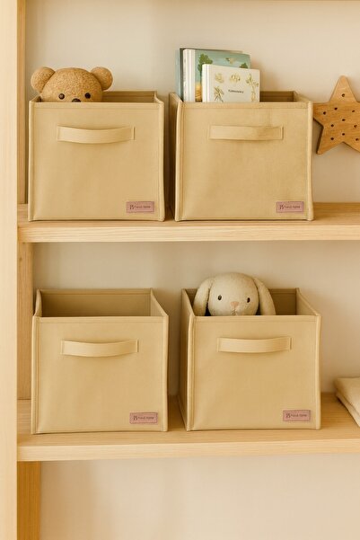 PH Prendi Home 4-Piece Beige Unbacked Storage Box 28X28X28 Decorative Organizer with Handles for Inside the Wardrobe, Laundry, Toys, Organizer