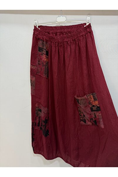 della moor Burgundy Italian Elastic Waist Long Linen Skirt
