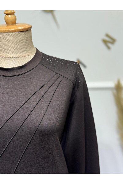 ModaMinar Women's Crystal Combed Cotton Fabric Piped Collar Stone Detailed Dress