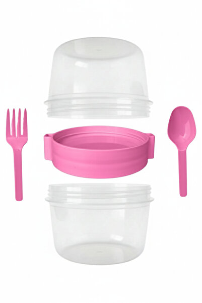 ELDİPA Medium Size 800 ml Diet Nutrition Container Double Compartment with Spoon for Muesli Yogurt Salad Carry Container