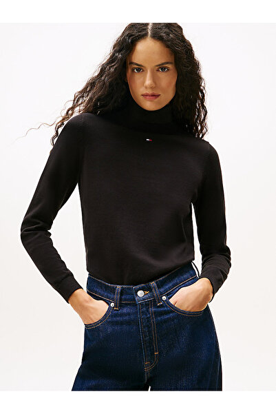 Tommy Hilfiger Női Essential Slim Fit garbó pulóver - fekete