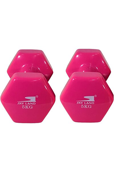 SKY LAND Vinyl Dumbbells EM-9219R-5 Set of 2 Non-Slip 5KG Each for Fitness, P...