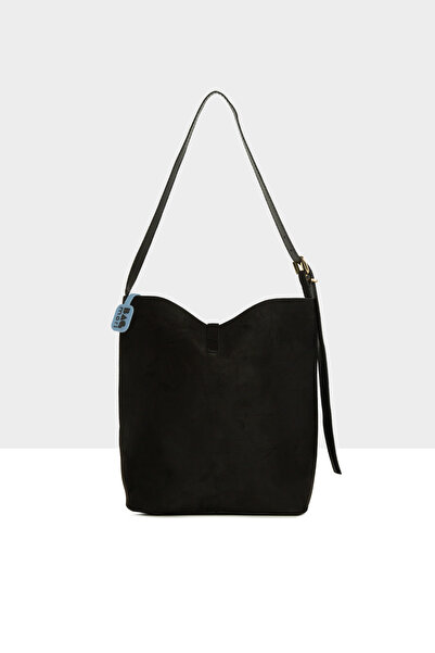 Bagmori Black Women's Bottle Bottom Belt Detailed Suede Bag M000008678