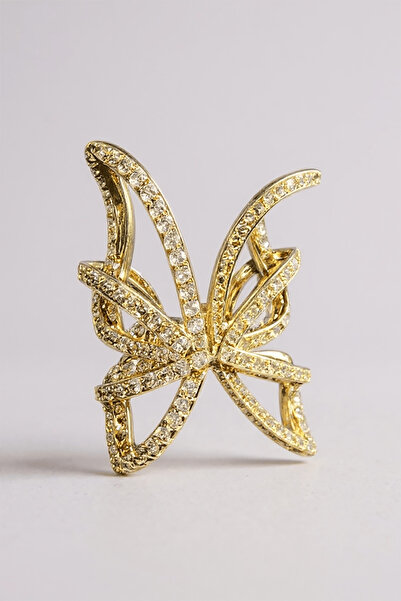 TAKIŞTIR Altın Renk Taş Detaylı 14K Altın Kaplama TX Ear Cuff (Tek)