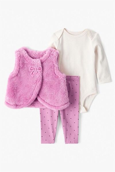 Carter's طقم طقم فيست قطع من القطيفة للفتيات الصغيرات باللون الأرجواني 1T751610