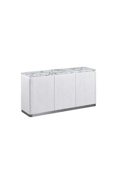 Danube Home Akira Stone Top Sideboard Buffet Cabinet - 3 Doors, White/Grey, Engineered Wood, 152x45x78cm