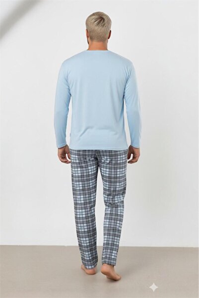 PEMBİŞ HOMEWEAR MAVI CEPLI Erkek Ekoseli Cepli Uzun Kollu Pijama Takımı