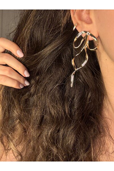 Xui Trend Brand Fashion Long Curved Bow Earrings / Catwalk Plated Gold Steel ...